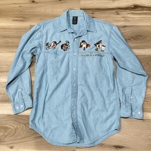 Vintage Warner Bros Taz Embroidered Button Up Shirt Women’s XS